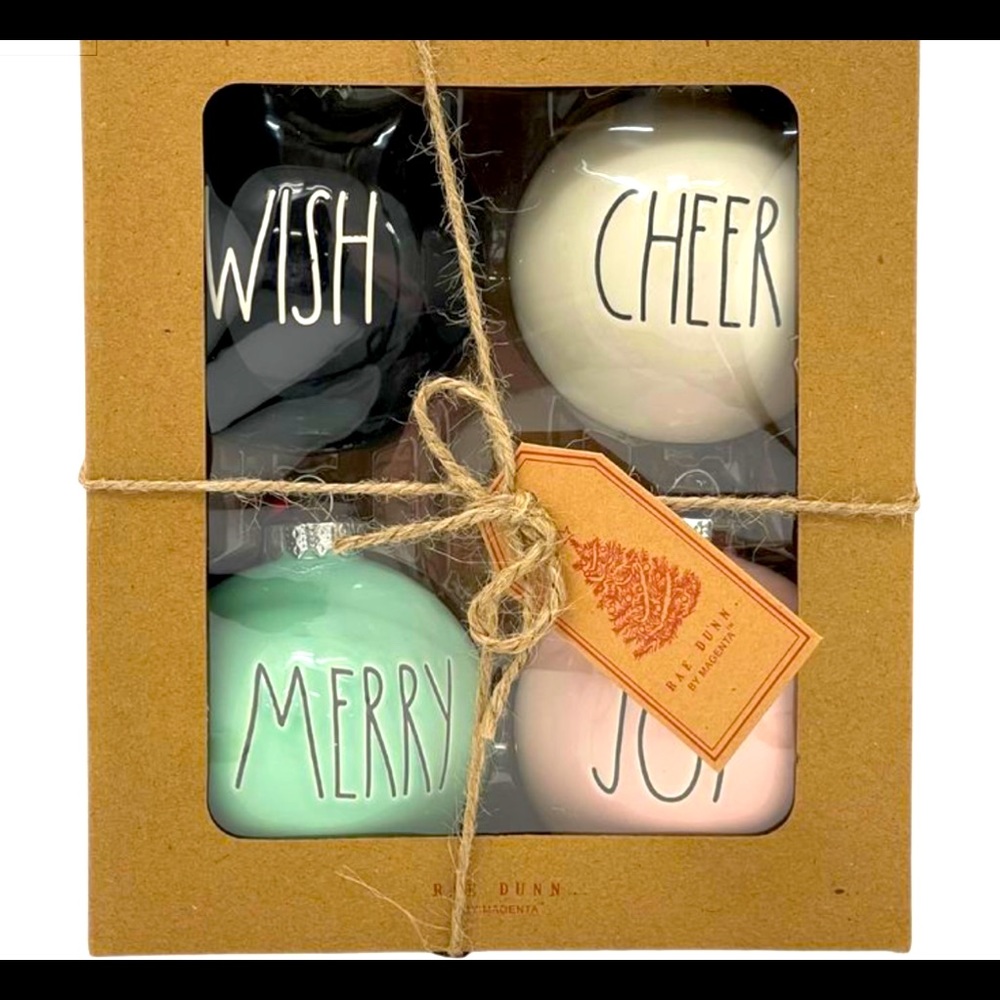 Rae Dunn Christmas Ornaments ⭐️ Set of 4 ⭐️ Light Pink, Teal, Black + White